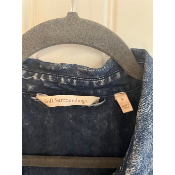 Soft Surroundings Acid Wash Button Roll Sleeve Maxi Dress Sz Large - Picture 5 of 7